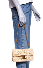 CELINE TRIOMPHE CHAIN SHOULDER RAFFIA