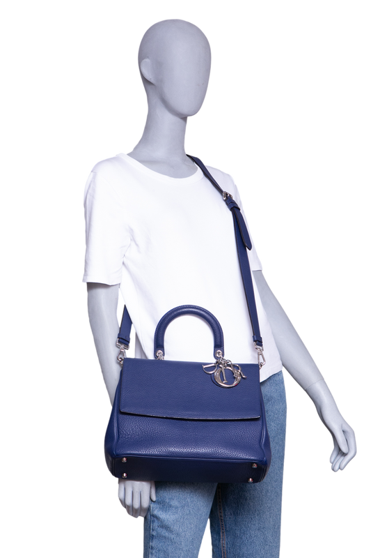 DIOR BE DIOR FLAP BAG GRAINED LEATHER NAVY