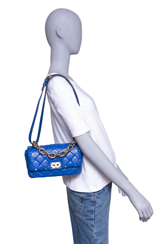 VALENTINO ROCKSTUD SPIKE SHOULDER BAG BLUE