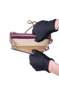 CHANEL PEARL CRUSH WALLET ON CHAIN LEATHER LAMBSKIN DARK RED WINE/ GOLD HDWR