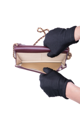 CHANEL PEARL CRUSH WALLET ON CHAIN LEATHER LAMBSKIN DARK RED WINE/ GOLD HDWR