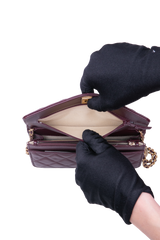 CHANEL PEARL CRUSH WALLET ON CHAIN LEATHER LAMBSKIN DARK RED WINE/ GOLD HDWR