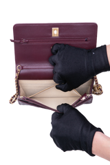 CHANEL PEARL CRUSH WALLET ON CHAIN LEATHER LAMBSKIN DARK RED WINE/ GOLD HDWR
