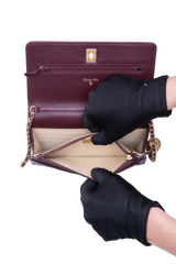 CHANEL PEARL CRUSH WALLET ON CHAIN LEATHER LAMBSKIN DARK RED WINE/ GOLD HDWR