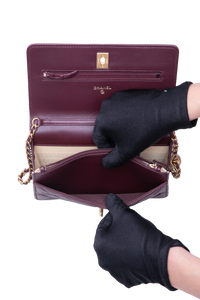 CHANEL PEARL CRUSH WALLET ON CHAIN LEATHER LAMBSKIN DARK RED WINE/ GOLD HDWR