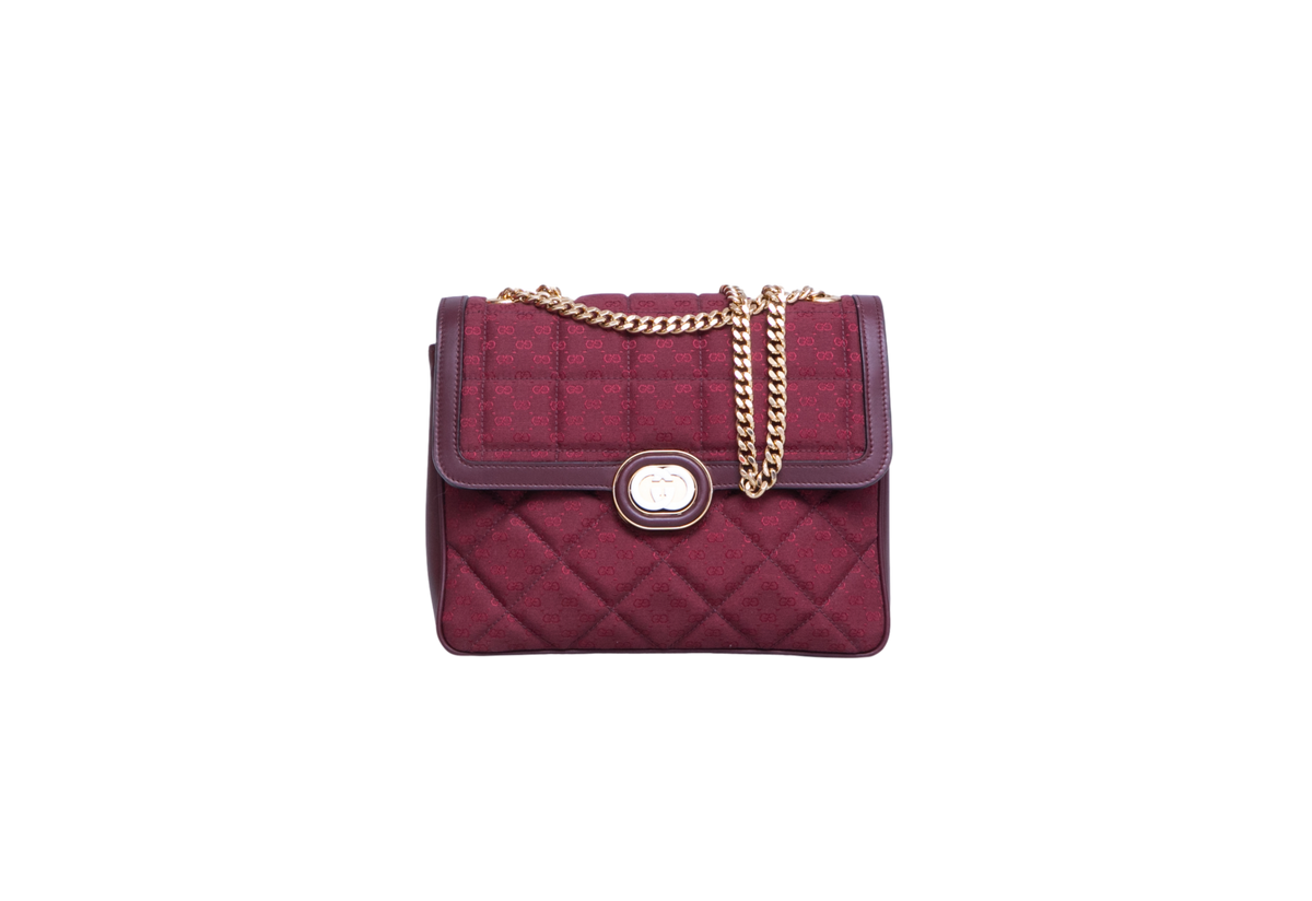 GUCCI DECO SMALL CANVAS/LEATHER INTERLOCKING G BURGUNDY