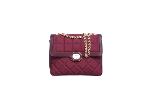 GUCCI DECO SMALL CANVAS/LEATHER INTERLOCKING G BURGUNDY