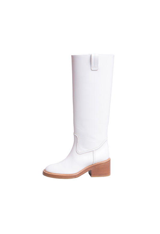 CHLOÉ WHITE LEATHER MALLO KNEE-HIGH BOOTS - 36 BR