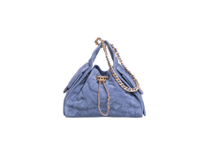 CHANEL 25 SMALL SUEDE BLUE GOLD HDWR