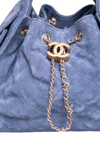 CHANEL 25 SMALL SUEDE BLUE GOLD HDWR