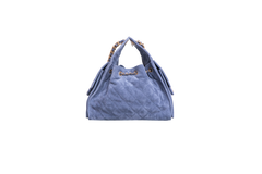 CHANEL 25 SMALL SUEDE BLUE GOLD HDWR