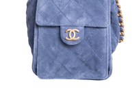 CHANEL 25 SMALL SUEDE BLUE GOLD HDWR