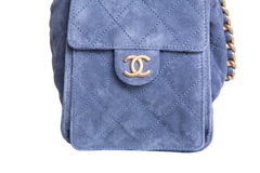 CHANEL 25 SMALL SUEDE BLUE GOLD HDWR