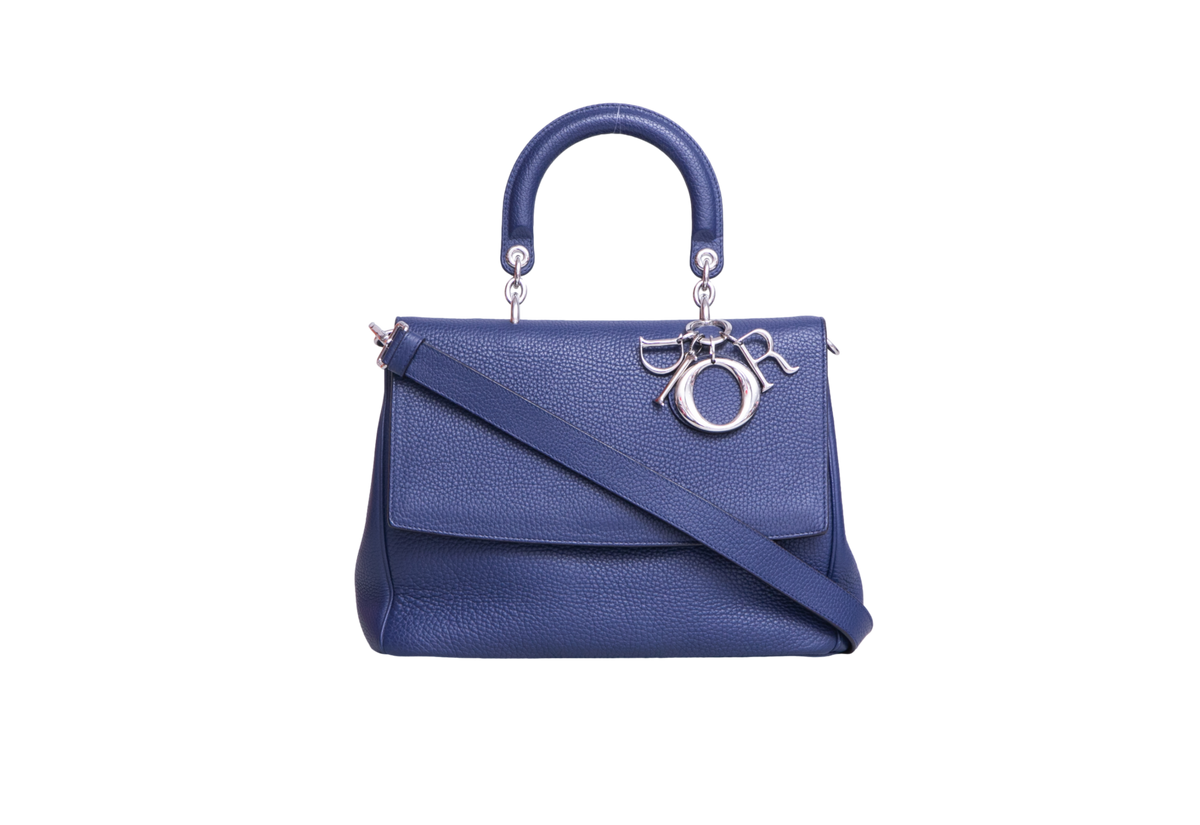DIOR BE DIOR FLAP BAG GRAINED LEATHER NAVY