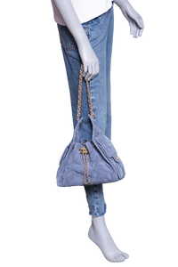 CHANEL 25 SMALL SUEDE BLUE GOLD HDWR
