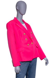 BALMAIN BLAZER WOOL DOUBLE BUTTON HOT PINK