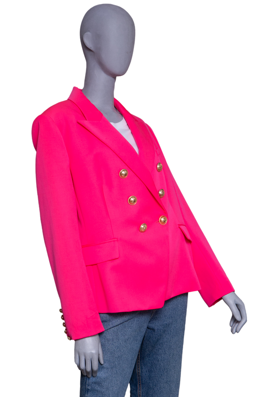 BALMAIN BLAZER WOOL DOUBLE BUTTON HOT PINK
