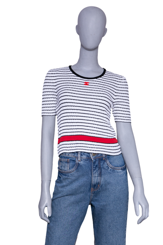 CHANEL 24P STRIPED SHIRT SHORT SLEEVE