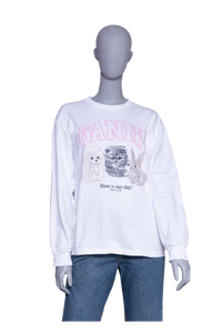 GANNI WHITE ANIMAL PRINT LONG SLEEVE T SHIRT