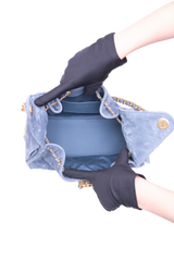 CHANEL 25 SMALL SUEDE BLUE GOLD HDWR