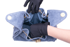 CHANEL 25 SMALL SUEDE BLUE GOLD HDWR