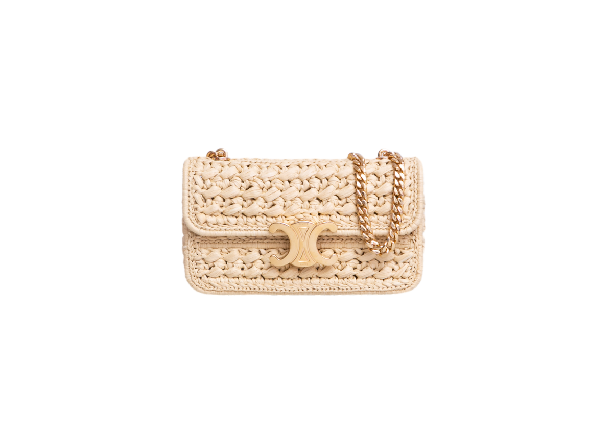 CELINE TRIOMPHE CHAIN SHOULDER RAFFIA