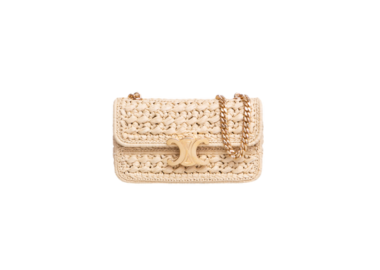 CELINE TRIOMPHE CHAIN SHOULDER RAFFIA