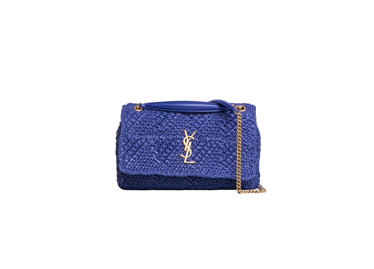 YSL JAMIE MEDIUM RAFFIA ROYAL BLUE