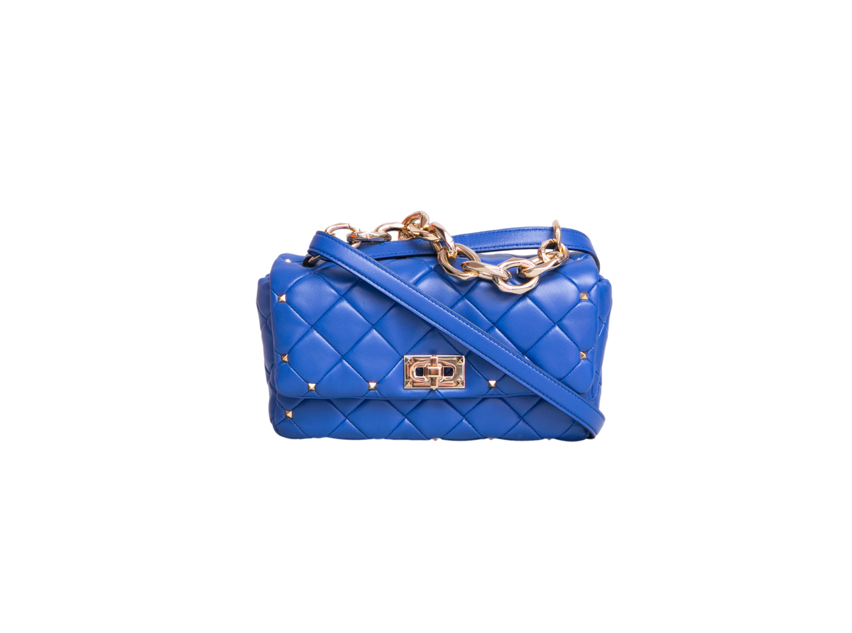 VALENTINO ROCKSTUD SPIKE SHOULDER BAG BLUE