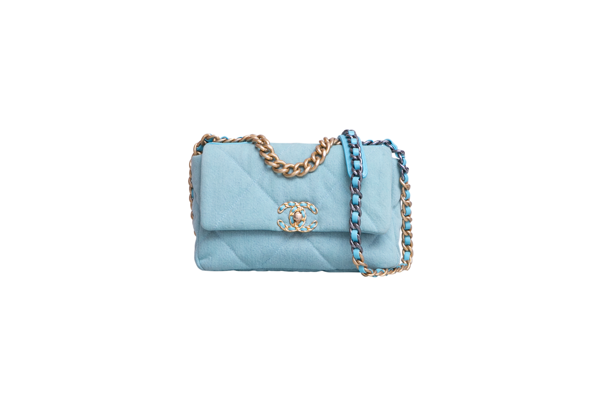 CHANEL 19 SMALL DENIM QUILTED POWDER BLUE
