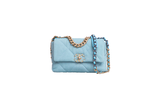 CHANEL 19 SMALL DENIM QUILTED POWDER BLUE