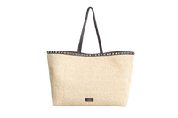 VALENTINO ROCKSTUD RAFFIA TOTE NATURAL/DARK BROWN
