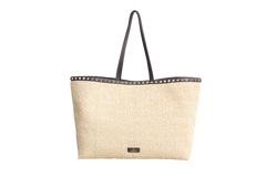 VALENTINO ROCKSTUD RAFFIA TOTE NATURAL/DARK BROWN