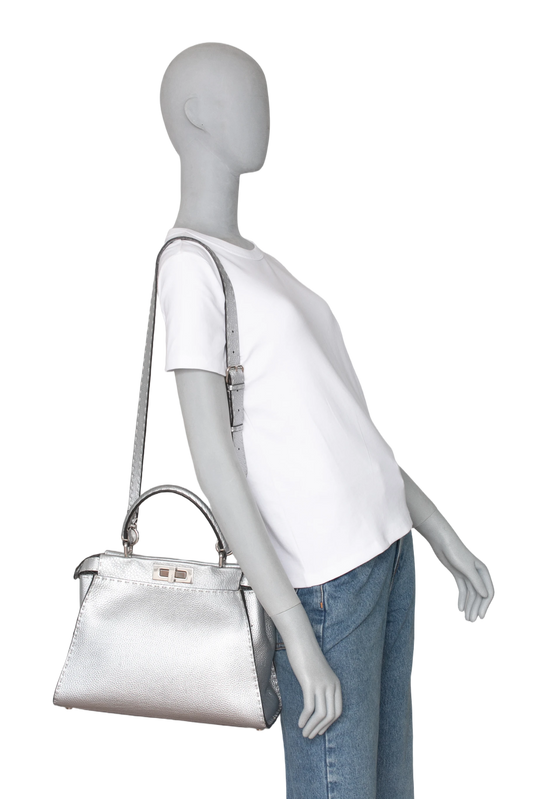 FENDI PEEKABOO MEDIUM CUOIO ROMANO ARGENTO ICONIC
