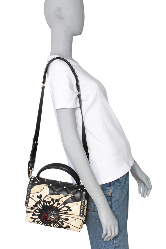 VALENTINO CANDYSTUD POUDRE ANEMONE FLOWER INTARSIA BLACK