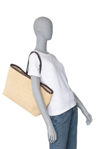 VALENTINO ROCKSTUD RAFFIA TOTE NATURAL/DARK BROWN