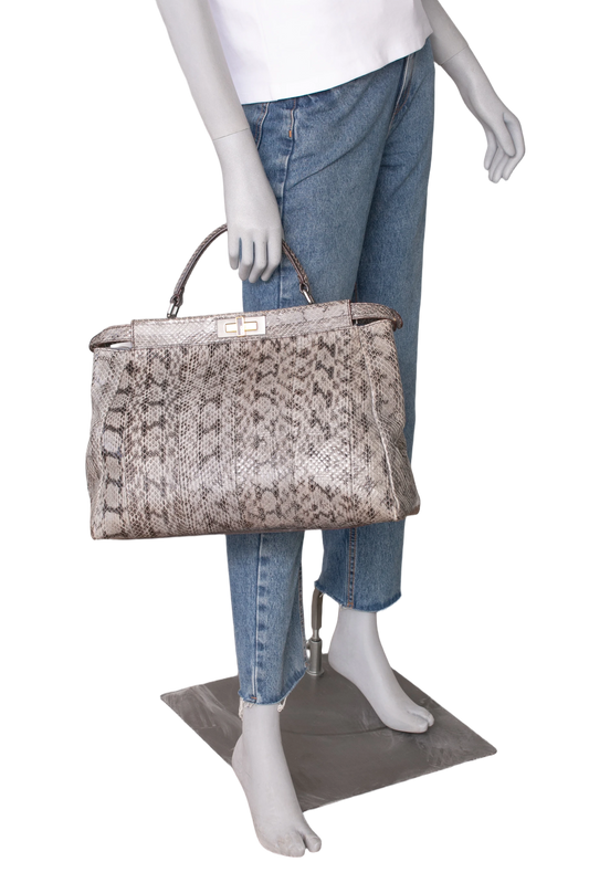 FENDI PEEKABOO LARGE PYTHON LIGHT GRAY