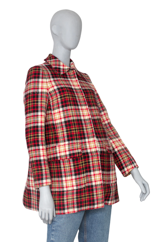 MIU MIU COAT VIRGIN WOOL RED CHEKERED