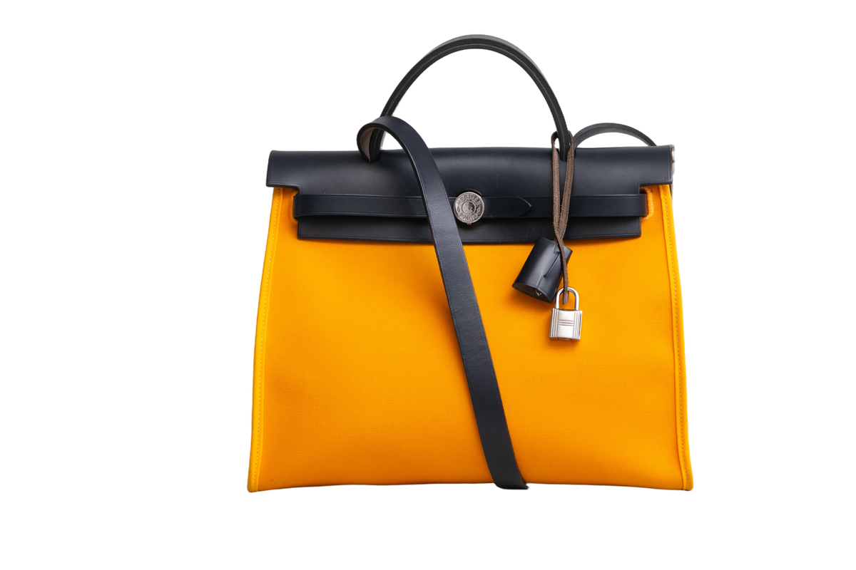 HERMÈS HERBAG 31 TOILE NAVY & MOUTARDE