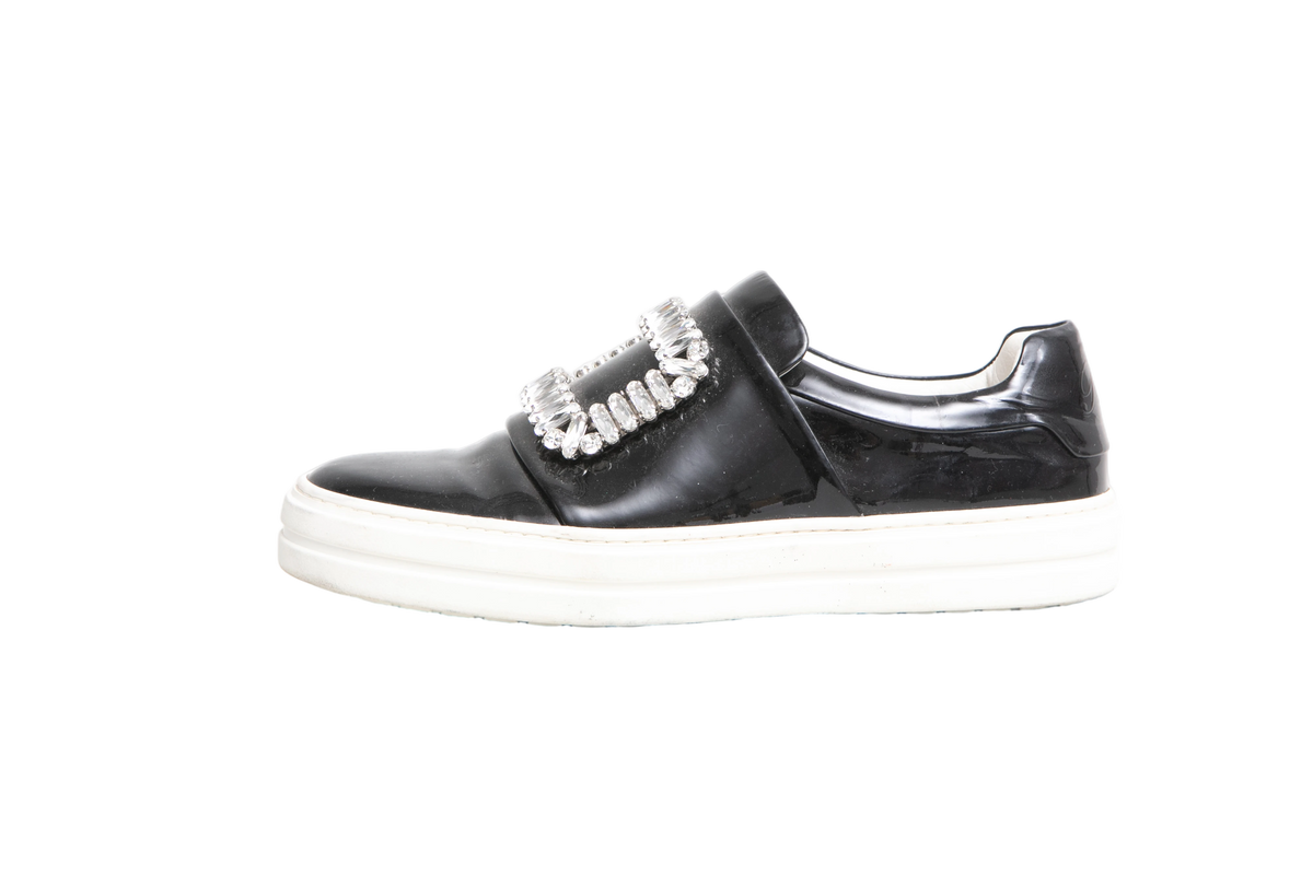 ROGER VIVIER SLIP-ON SNEAKERS PATENT LEATHER EMBELLISHED BLACK - 34 BR