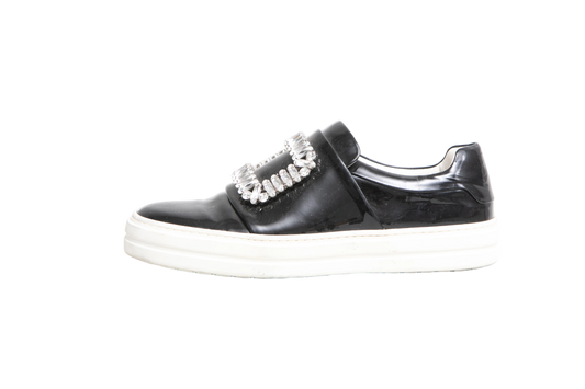 ROGER VIVIER SLIP-ON SNEAKERS PATENT LEATHER EMBELLISHED BLACK - 34 BR