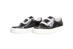 ROGER VIVIER SLIP-ON SNEAKERS PATENT LEATHER EMBELLISHED BLACK - 34 BR