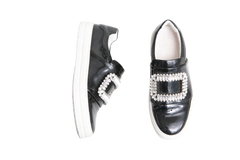 ROGER VIVIER SLIP-ON SNEAKERS PATENT LEATHER EMBELLISHED BLACK - 34 BR