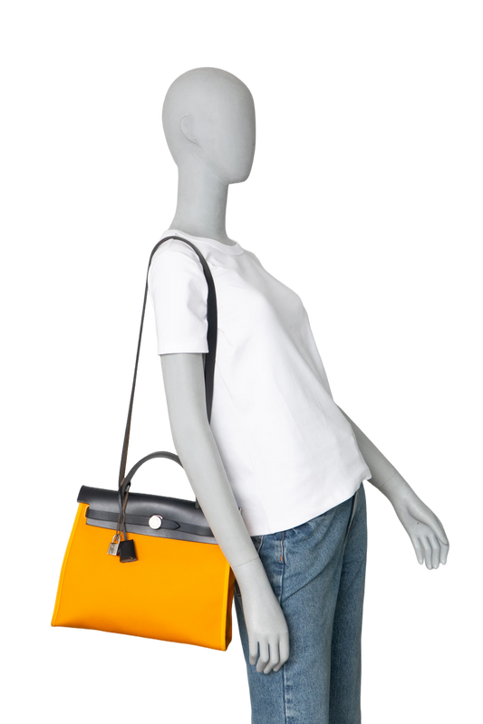 HERMÈS HERBAG 31 TOILE NAVY & MOUTARDE