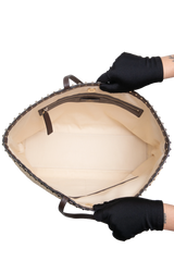 VALENTINO ROCKSTUD RAFFIA TOTE NATURAL/DARK BROWN