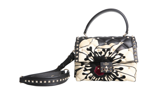 VALENTINO CANDYSTUD POUDRE ANEMONE FLOWER INTARSIA BLACK