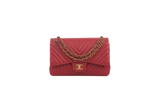 CHANEL JUMBO DOUBLE FLAP RED CHEVRON