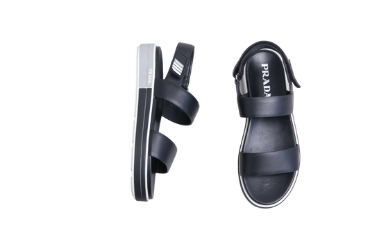 PRADA SANDAL TWO BANG RUBBER & LEATHER - 37 1/2 BR