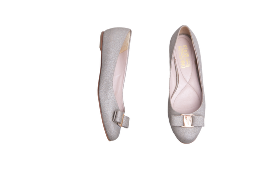 FERRAGAMO SAPATILHA VARA BOW GLITTER SILVER - 36 1/2 BR