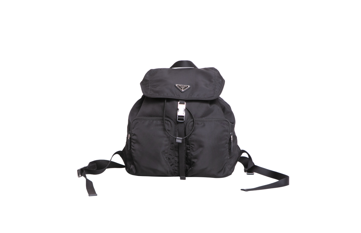 PRADA BACKPACK TRIANGLE LOGO NYLON BLACK